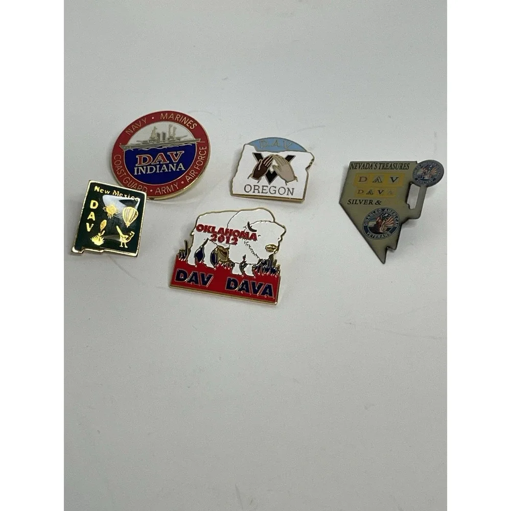 DAV Disabled American Veterans DAVA Auxiliary 5 State Pins IN NM OK OR NV Lapel